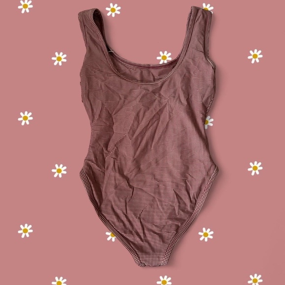 Rat Boi Women's Burgundy Gingham Swimsuit-one-piece - Picture 3 of 6